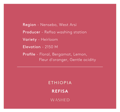 חדש | אתיופיה רפיסה | ארומה של פרי הדר וחמיצות קלה | עיבוד שטוף | קליה בהירה